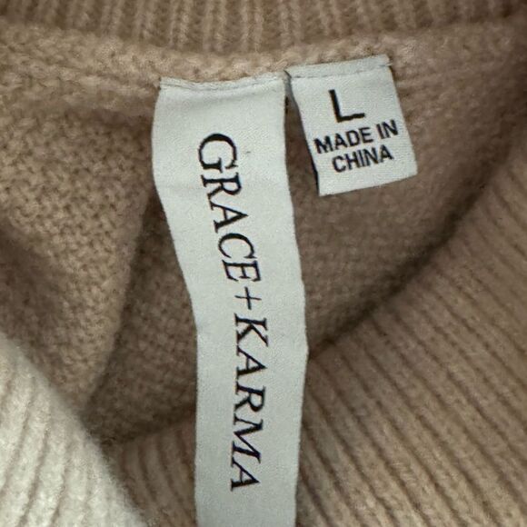 Grace + Karma Tan Turtleneck Sweater with Fringe Detail - Picture 4 of 7